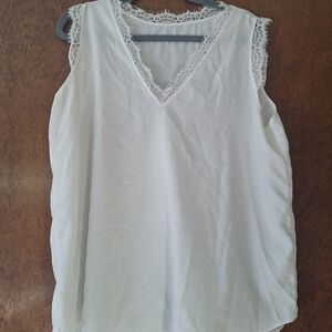 Elegant White Lace Trim Tank Top